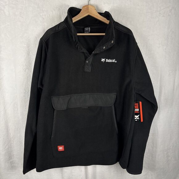 Bobcat Tractors Mens Fleece Pullover Jacket Black Anorak Size XL NWT - Picture 1 of 8